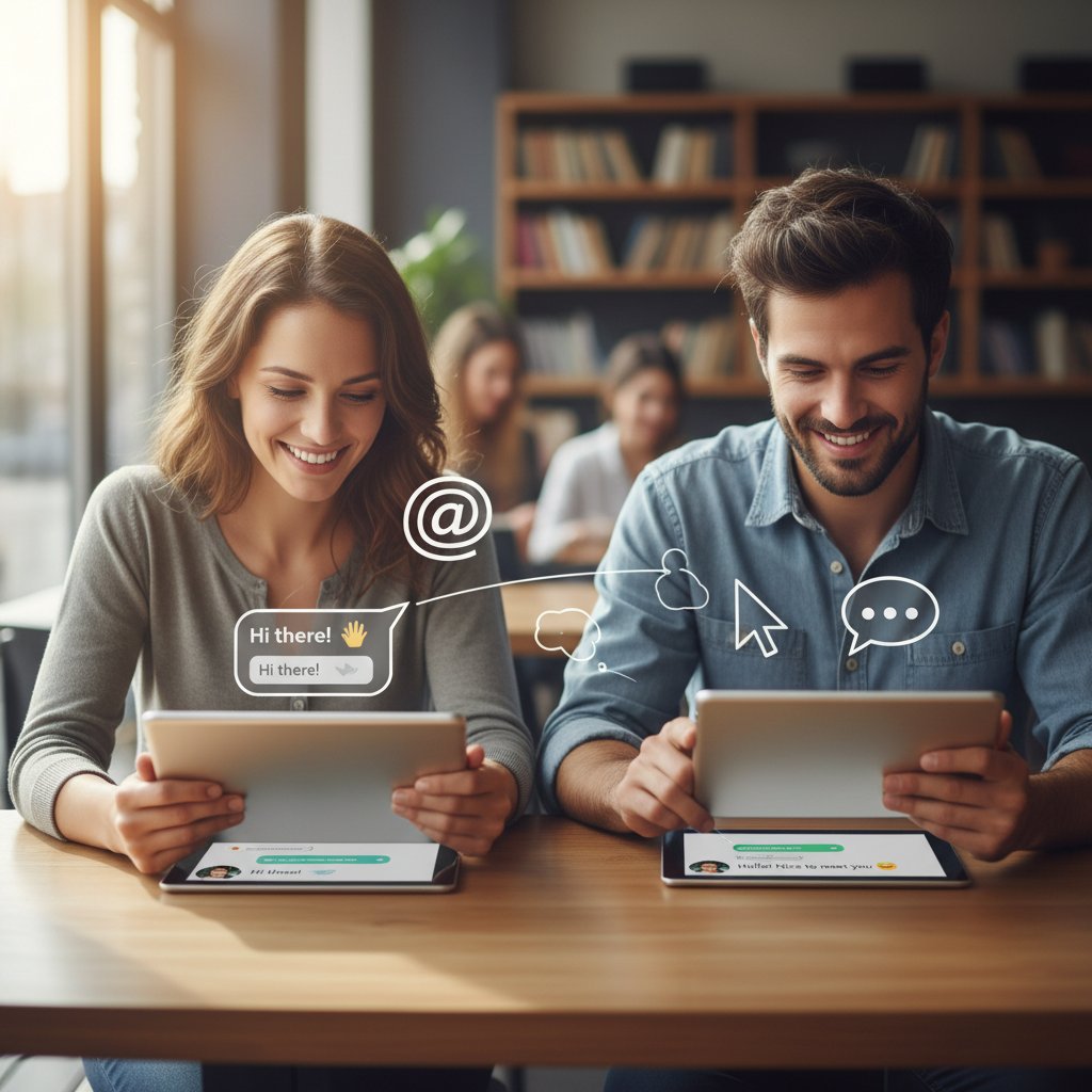 Dwie osoby uśmiechnięte podczas rozpoczęcia rozmowy online