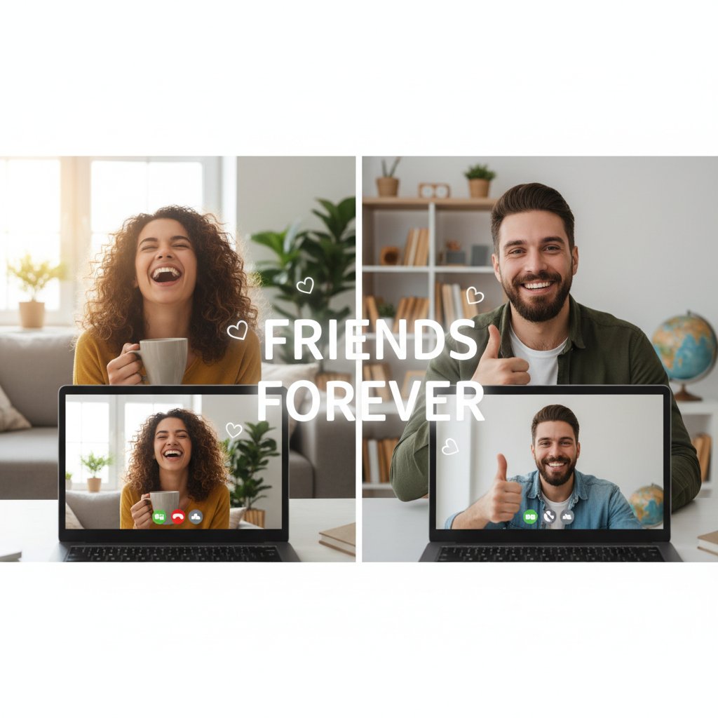 Dwie osoby rozmawiające online, na twarzach wyraźne pozytywne emocje