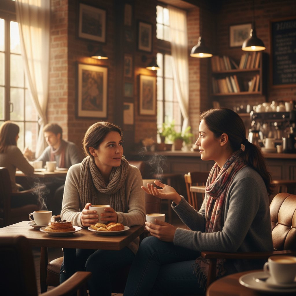 Dwójka ludzi szczerej rozmowie przy kawie, autentyczność i kongruencja w relacji