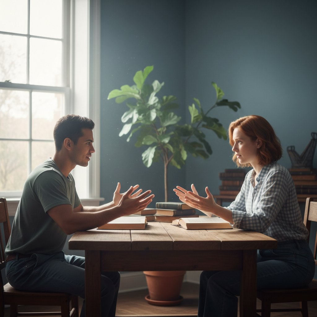 Szczera rozmowa na trudny temat – otwarta postawa, body language, dzienne światło