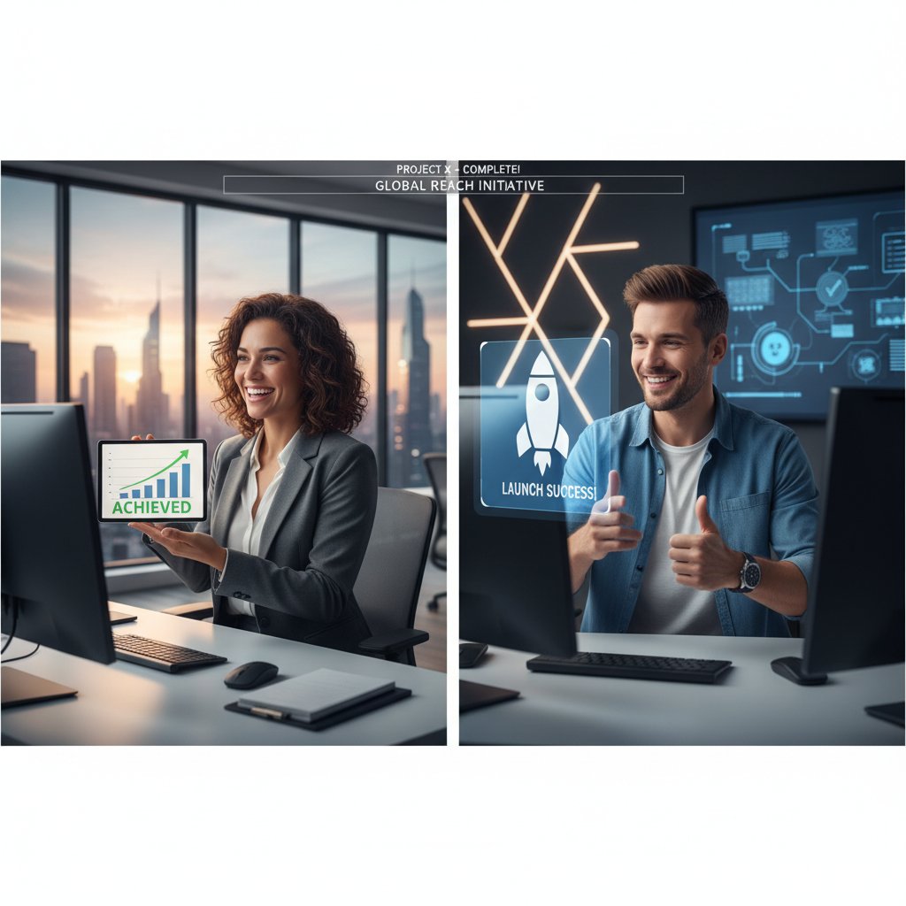 Dwie osoby wymieniające uśmiechy podczas rozmowy online, symbolizujące sukces komunikacyjny