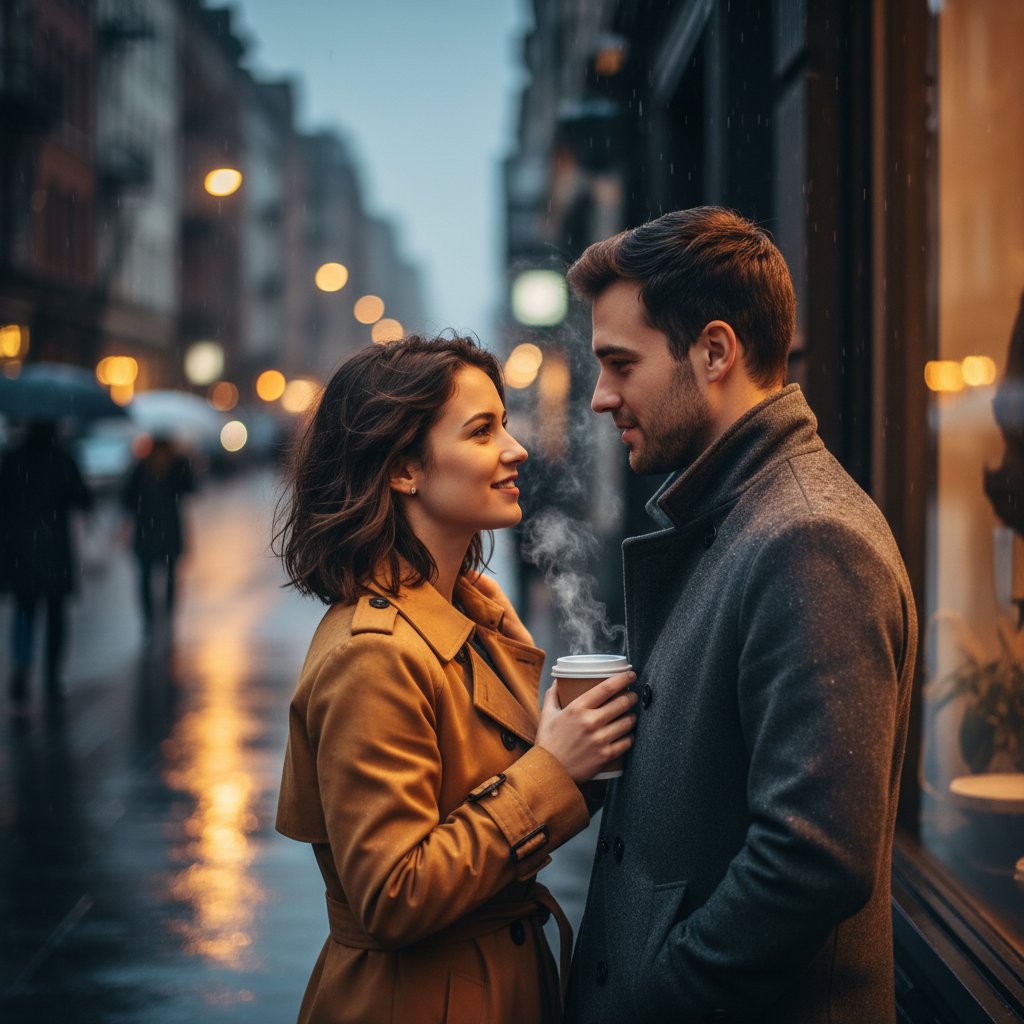 Dwie osoby rozmawiające szczerze na tle miasta, emocjonalna więź