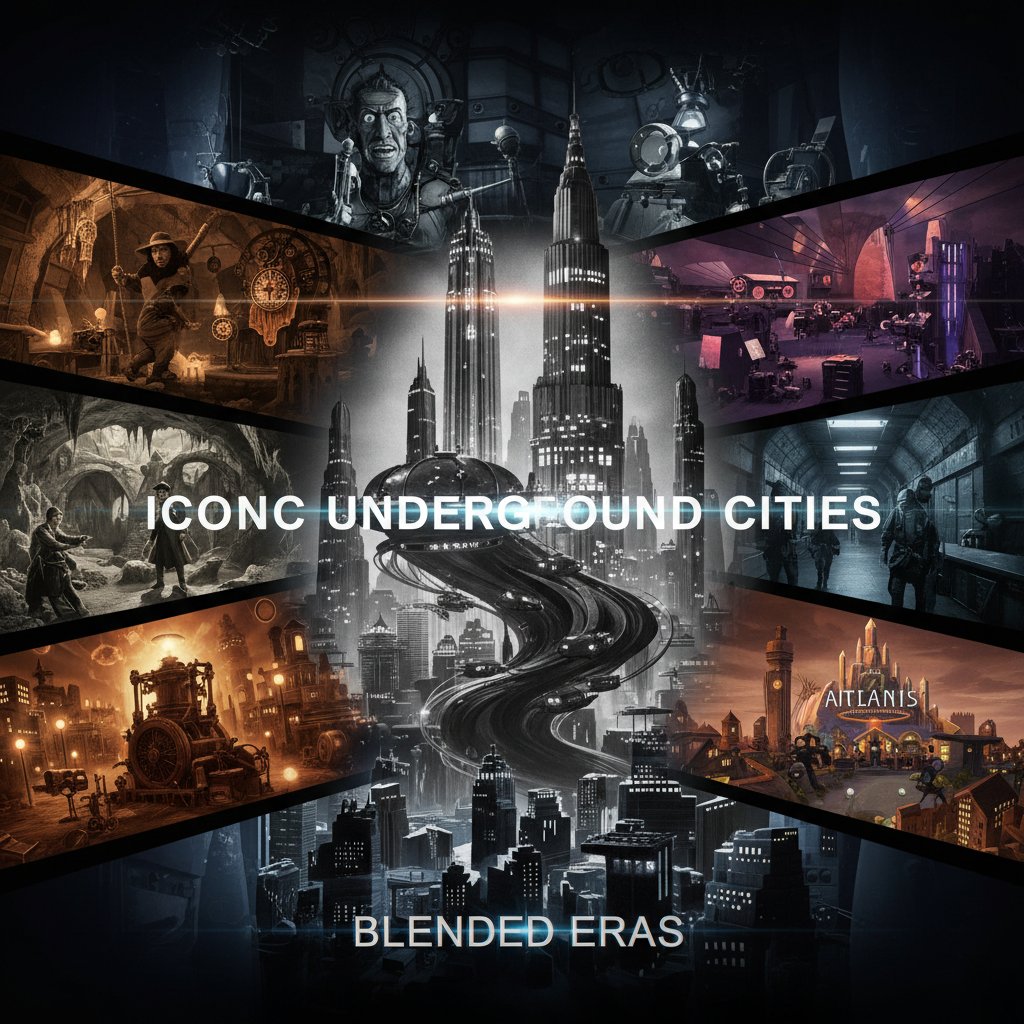 Montage of influential underground city movies over the decades, blended styles and eras