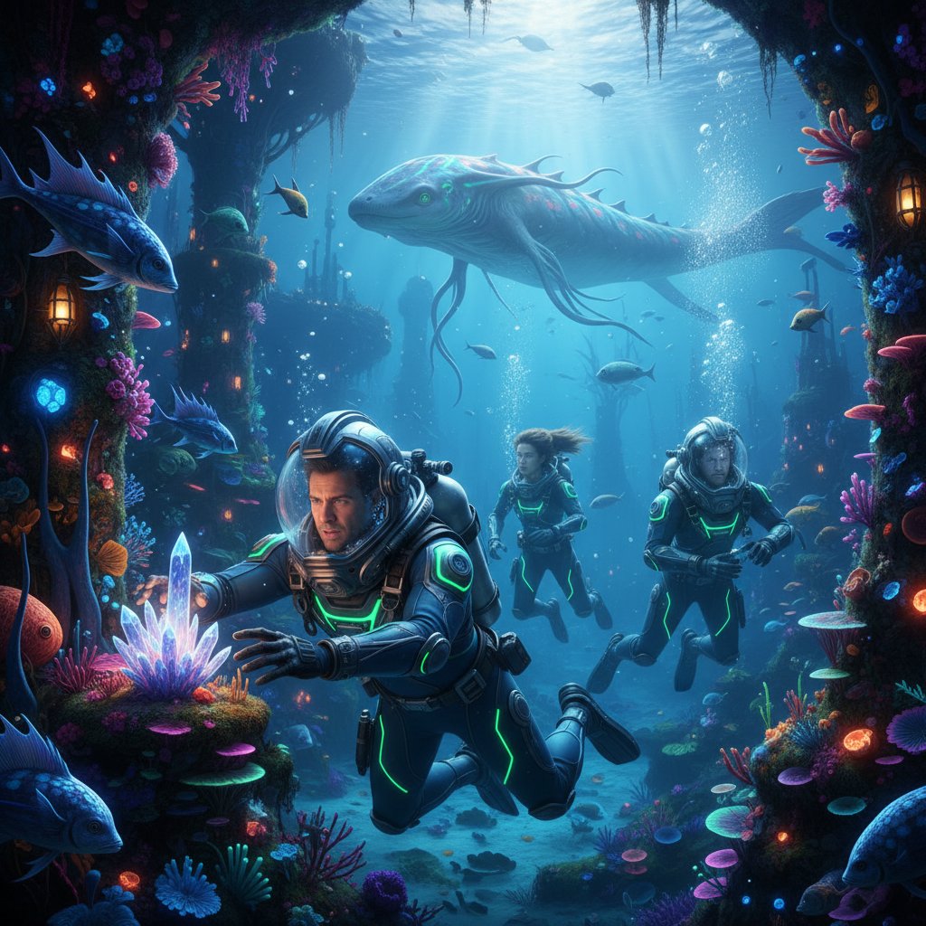 Underwater movie production with AI-driven CGI and real actors