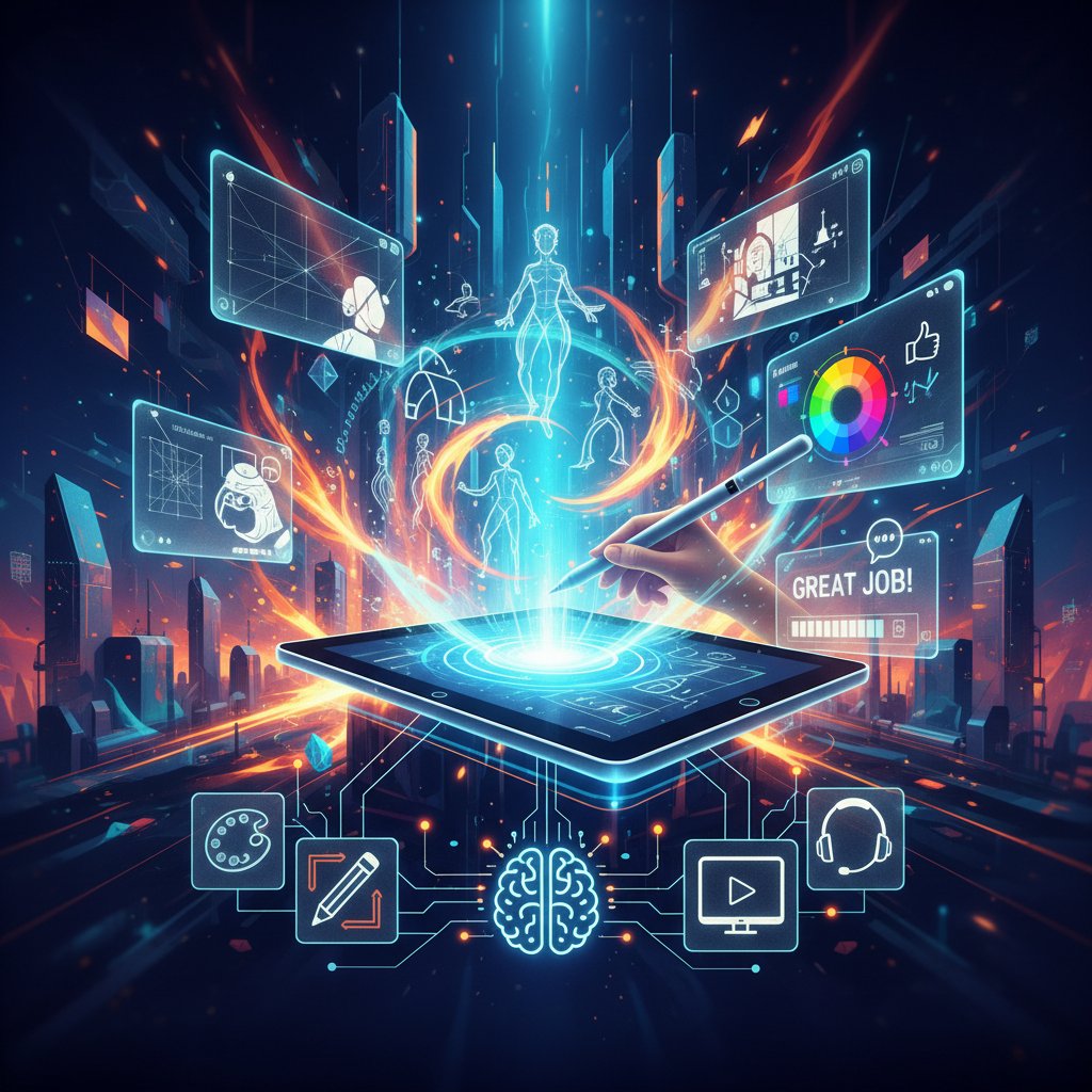 Unikalna praca artystyczna powstała na kursie online, żywe i kreatywne kolory, cyfrowy rysunek