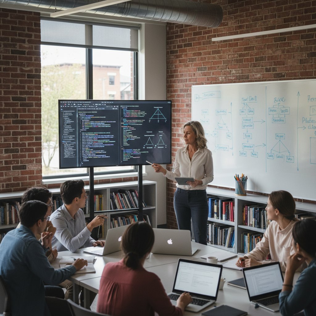 Klasa uniwersytecka podczas zajęć z programowania i analizy języka