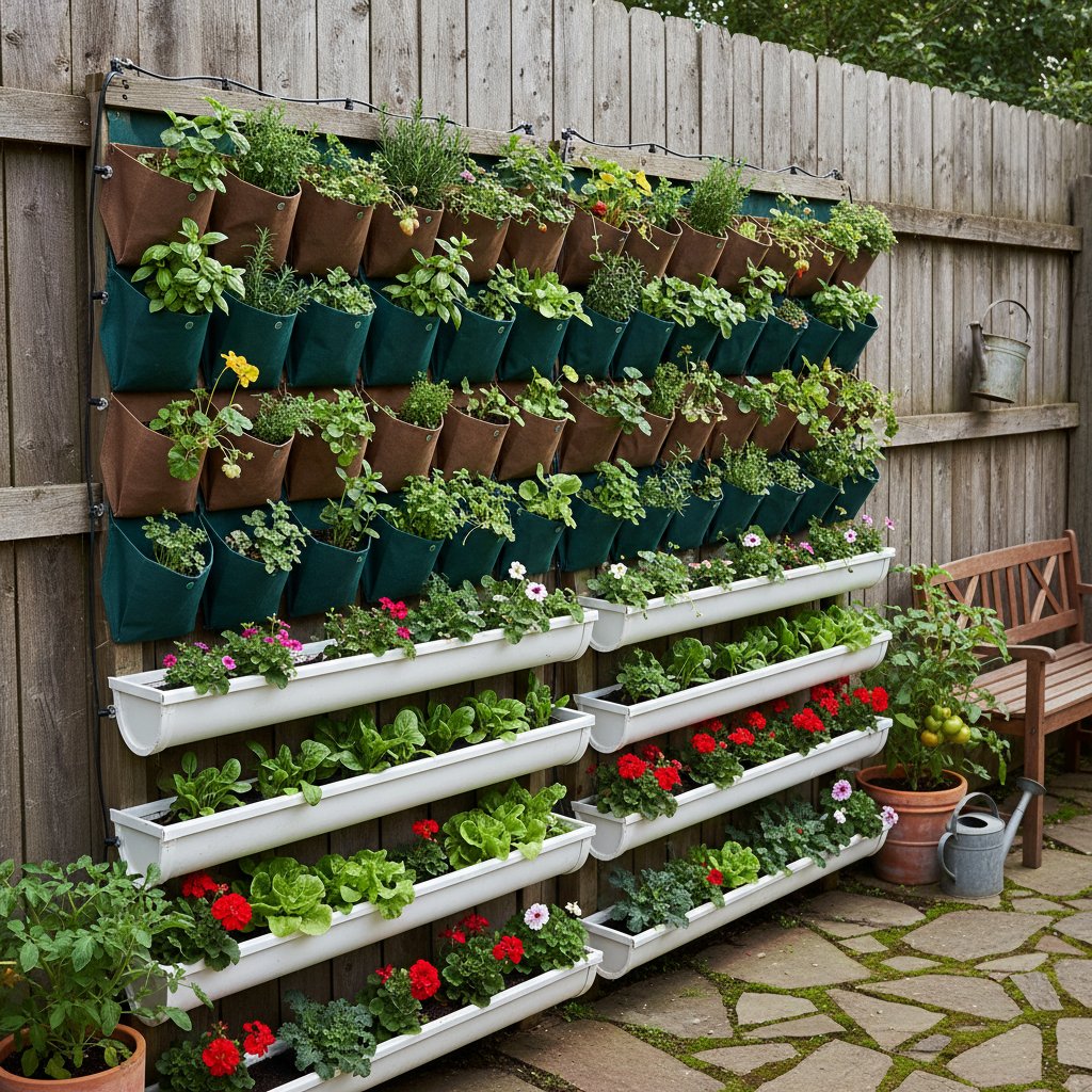 Nietypowe metody uprawy w polskim ogrodzie, wertykalne worki, rynny z roślinami