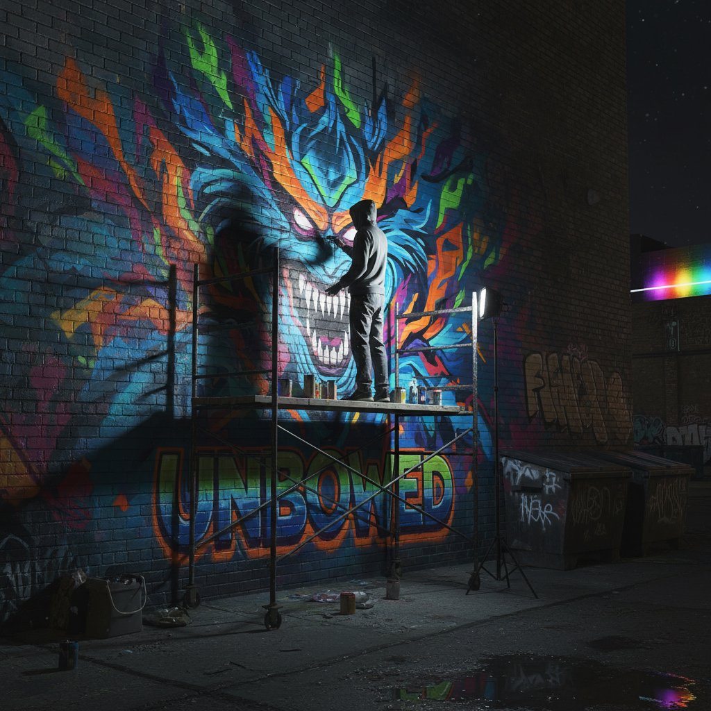 Artysta malujący mural jako symbol walki o odporność psychiczną