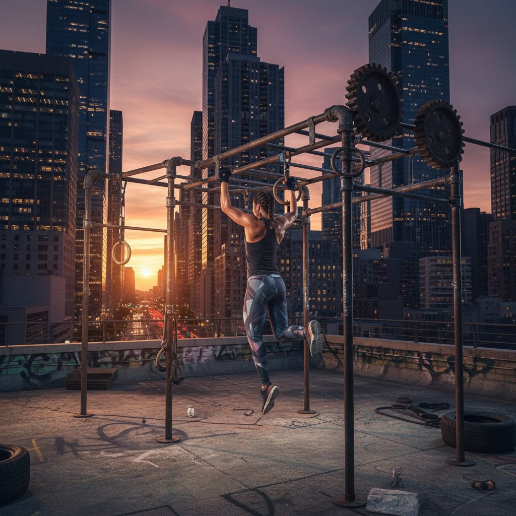 Zaawansowany sportowiec trenuje na własnych zasadach w miejskiej scenerii