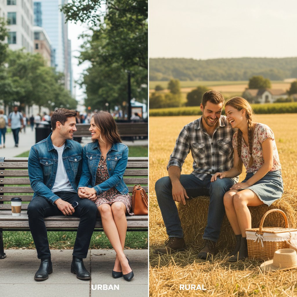 Randka na ławce w miejskim parku kontra randka w wiejskim plenerze, różnice kulturowe, porady randkowe