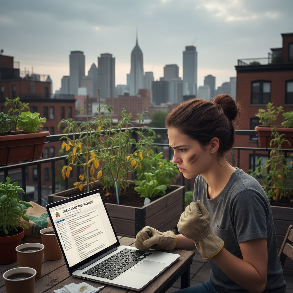 Ogrodnik miejski przeglądający fora ogrodnicze i zmagający się z natłokiem sprzecznych porad