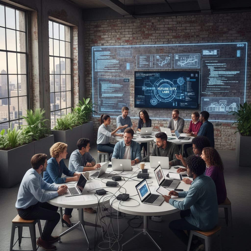 Warsztaty integrujące AI w polskiej firmie, zespół przy monitorach, atmosfera współpracy