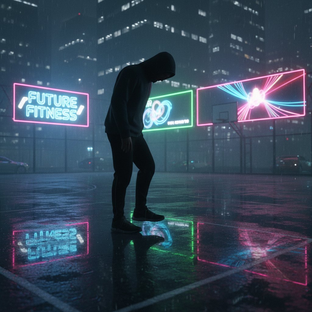 Osoba wahająca się przed rozpoczęciem treningu online w nocy