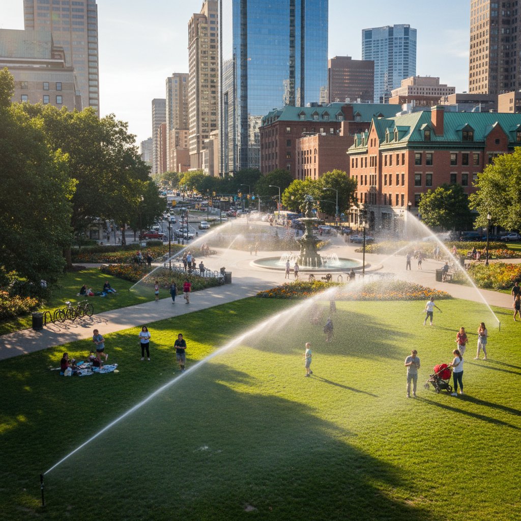 Automatyczne nawadnianie w parku miejskim