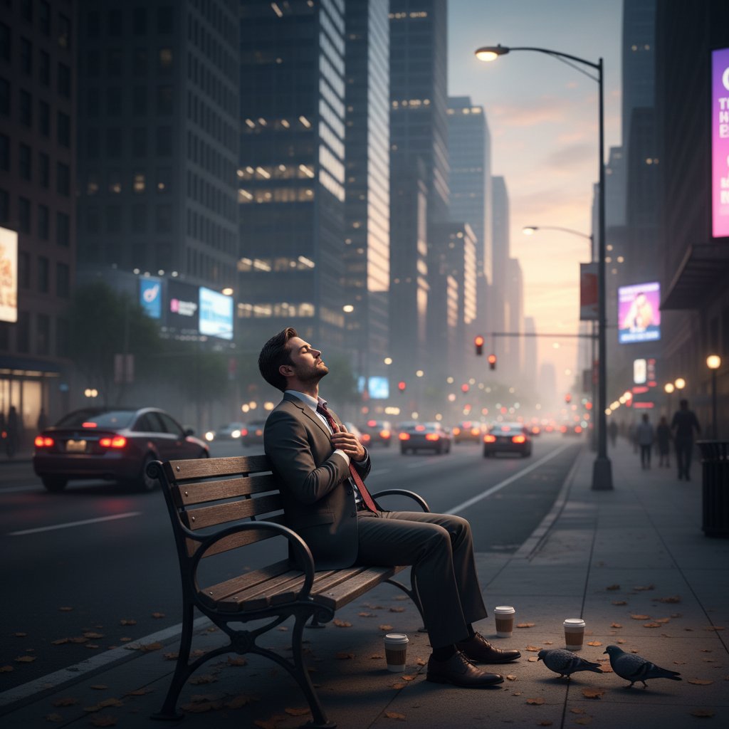 Osoba praktykująca oddech na ławce w mieście