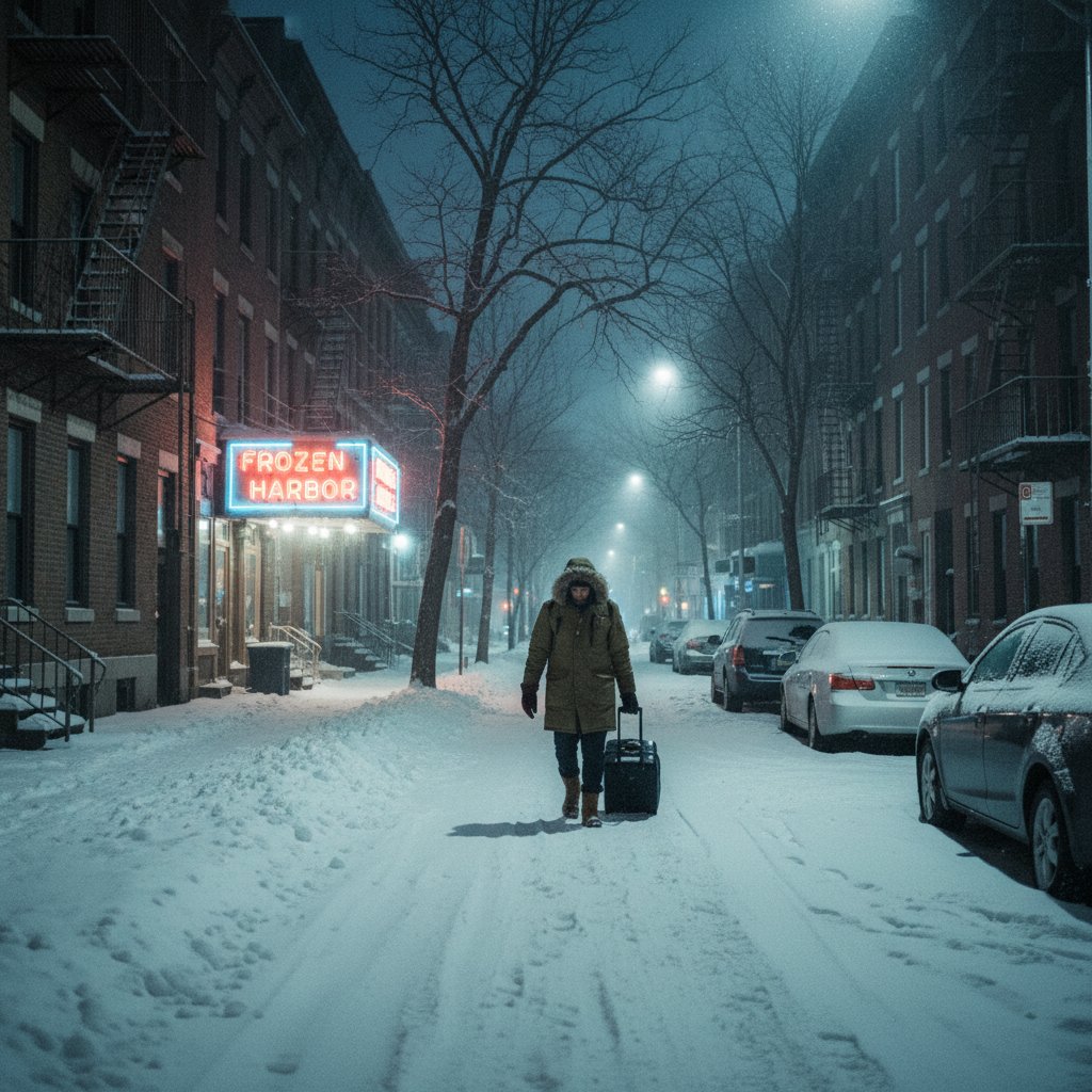 Mroźna noc na pustej ulicy w Warszawie podczas zimy 2025 roku