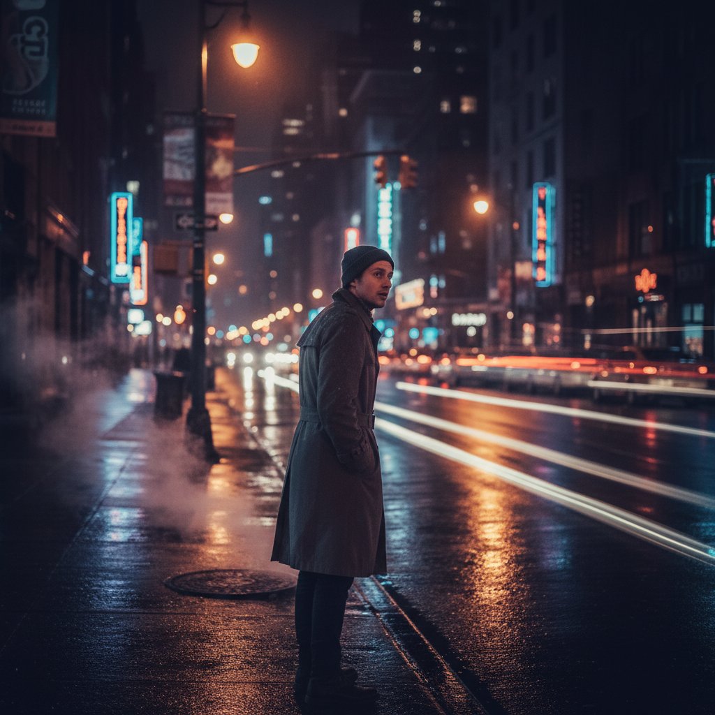 Osoba zagubiona w miejskim tłumie, symbol presji społecznej i inwestowania w siebie