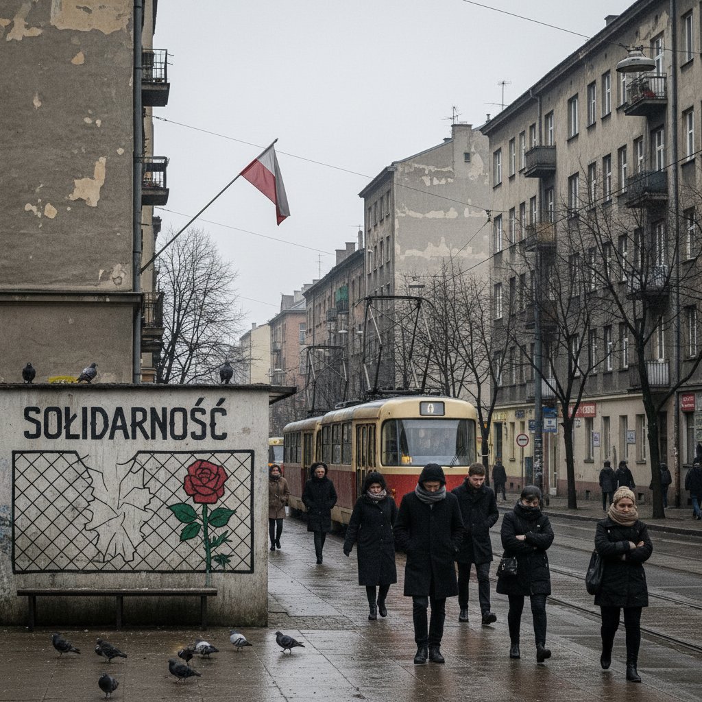 Szara ulica w Polsce, zamknięta mowa ciała ludzi, klimat społeczny wyuczonej bezradności