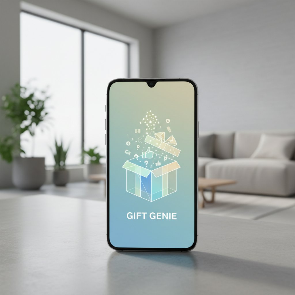 Użytkownik korzystający z aplikacji do rekomendacji prezentów na smartfonie, nowoczesne wnętrze