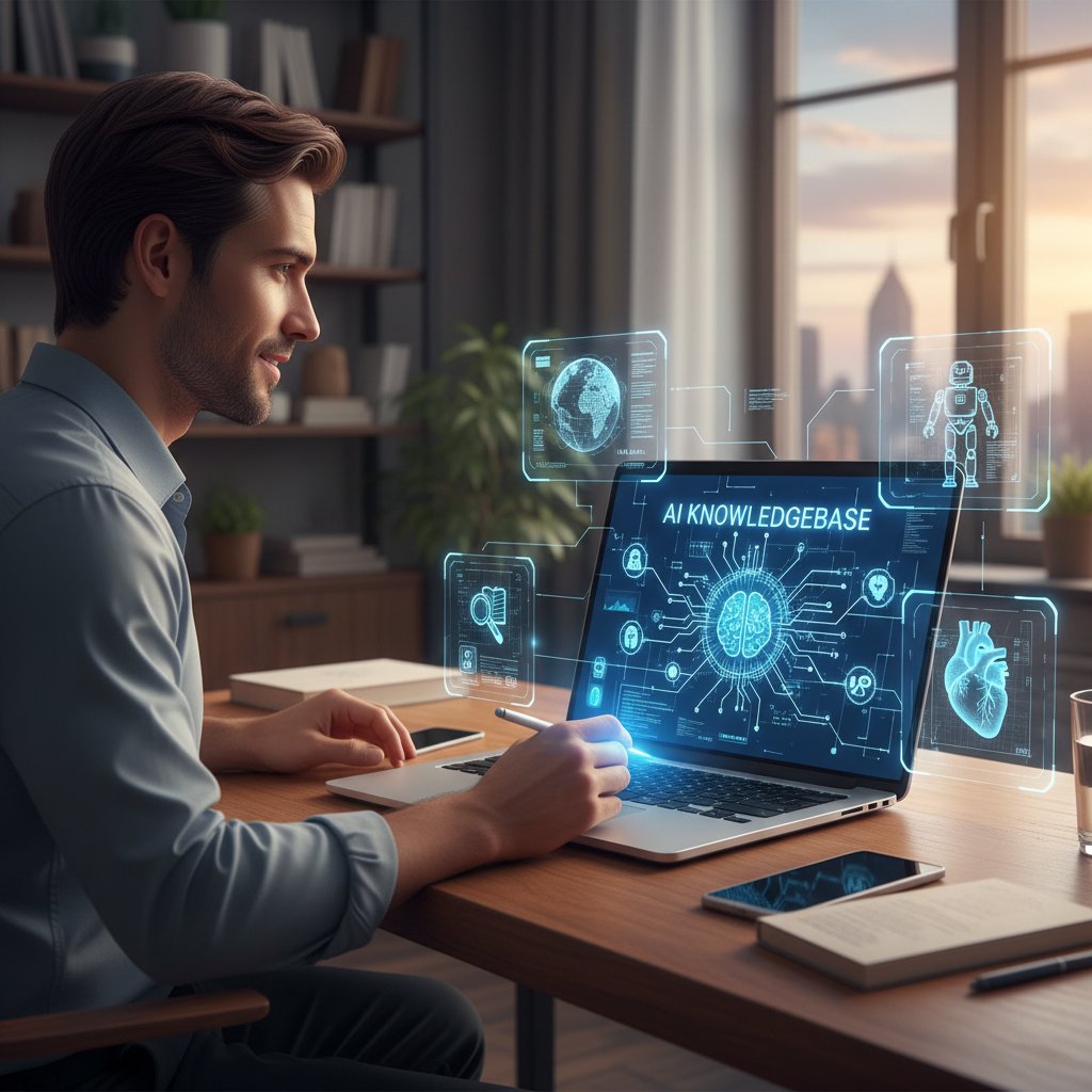 Użytkownik korzystający z laptopa, pogrążony w lekturze portalu o AI – inteligencja.ai, źródło wiedzy