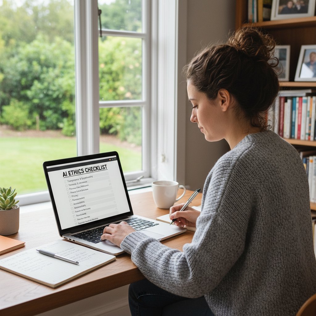 Zdjęcie użytkownika analizującego checklistę na ekranie laptopa