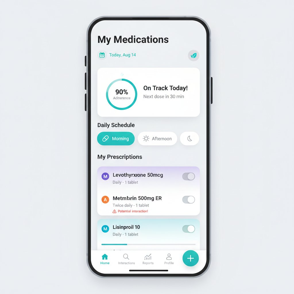 Użytkownik korzystający z aplikacji zdrowotnej na smartfonie, z widoczną analizą leków