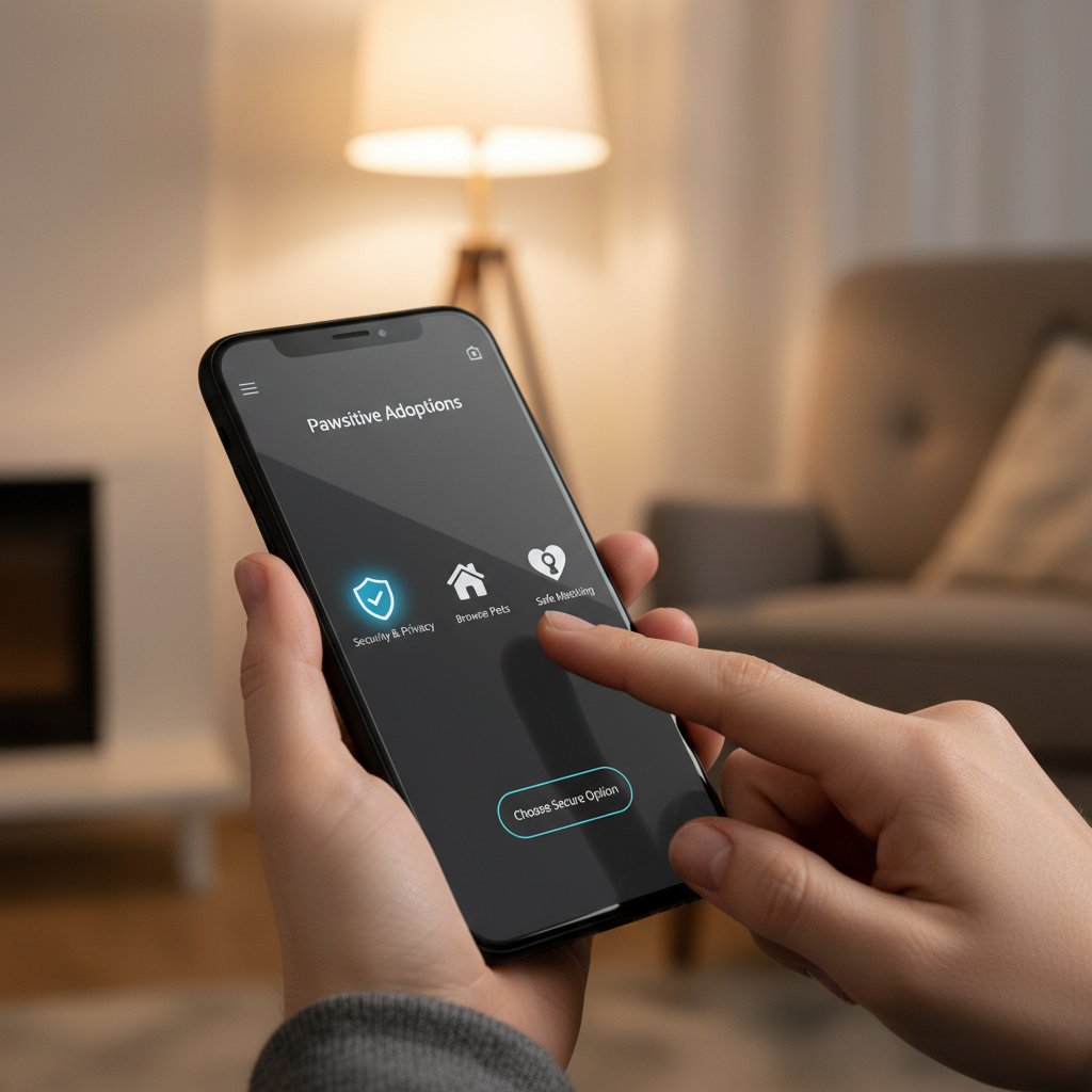 Użytkownik wybierający aplikację adopcyjną na smartfonie – ilustracja wyboru i bezpieczeństwa