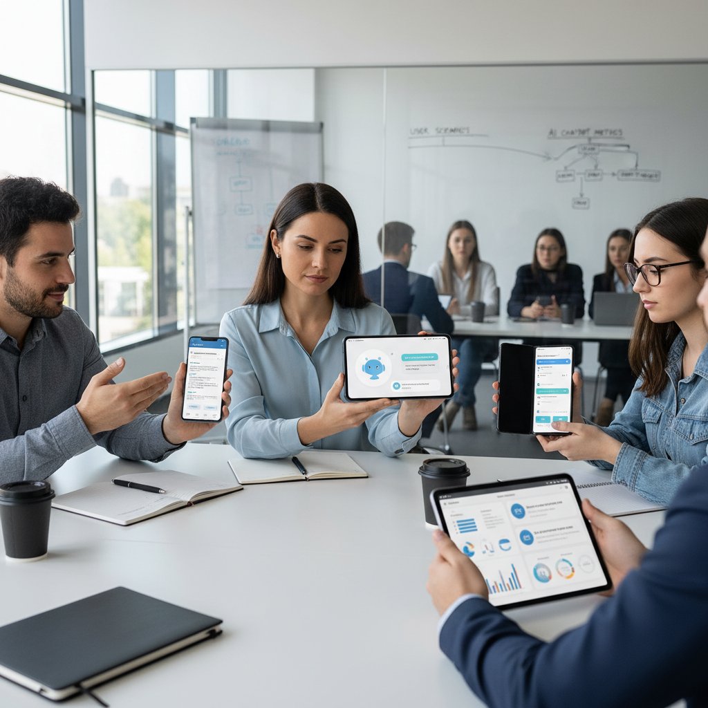 Użytkownik testujący różne chatboty AI na smartfonie, porównuje wyniki