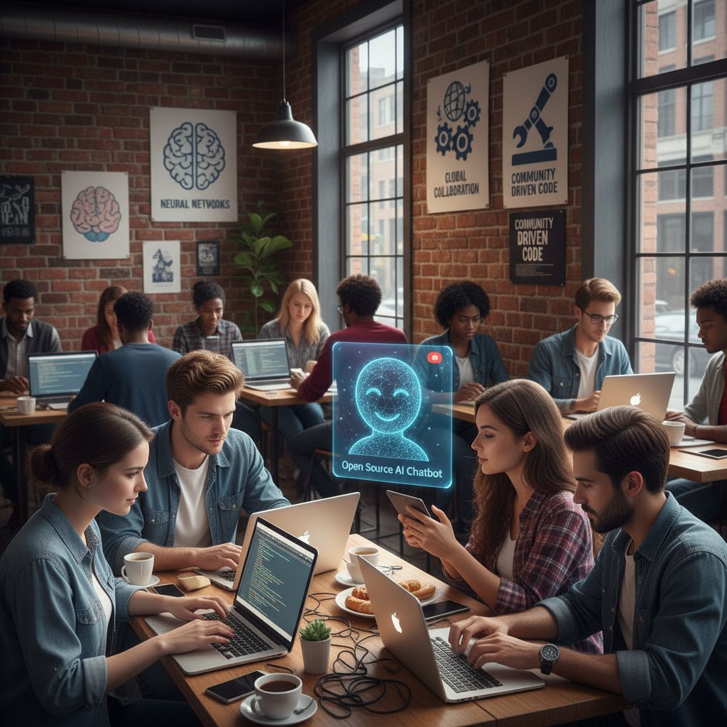 Użytkownicy korzystający z czat.ai na różnych urządzeniach w miejskiej kawiarni