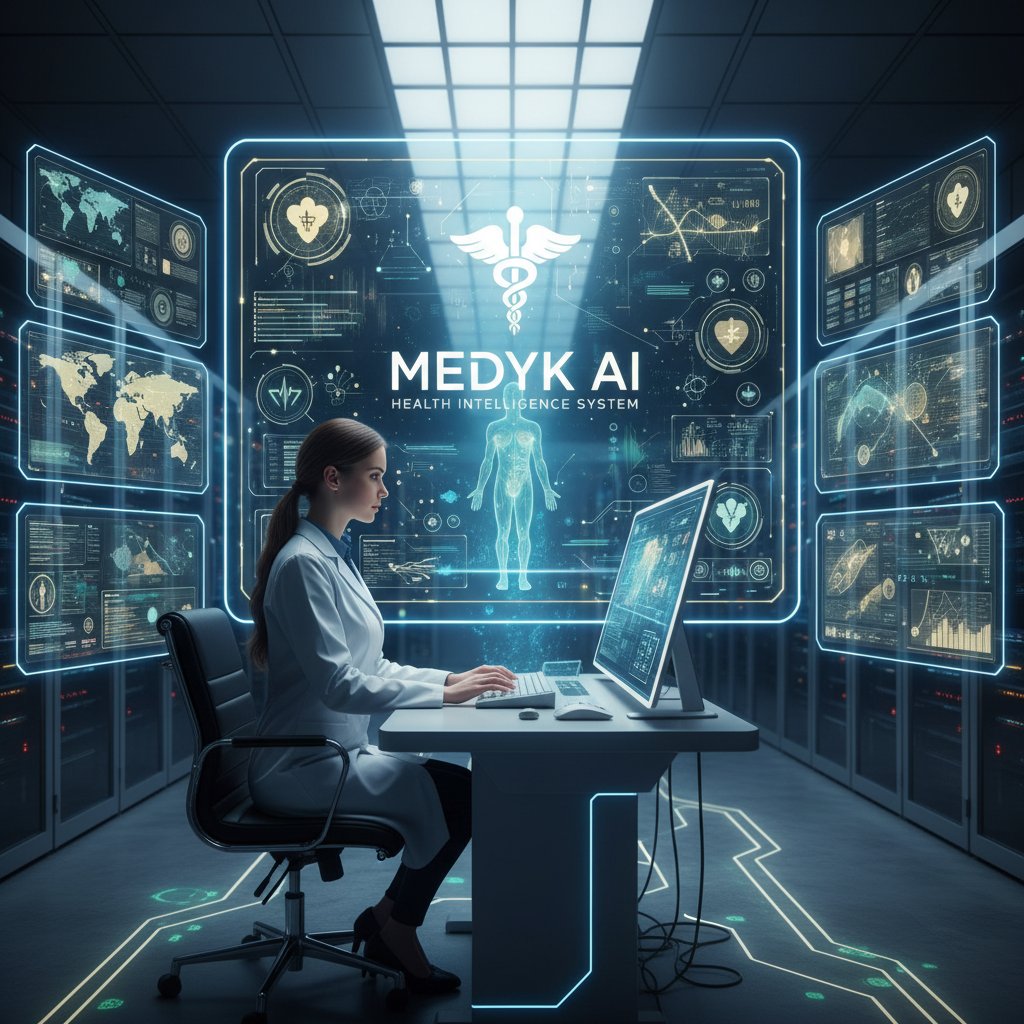 Osoba korzystająca z komputera i narzędzia medyk.ai, ekran z informacjami zdrowotnymi