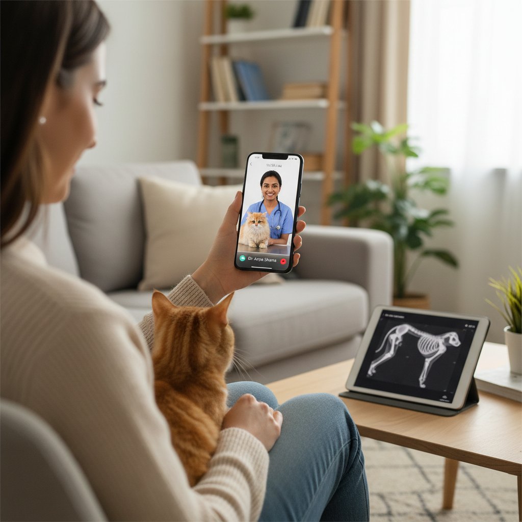 Klientka rezerwująca wizytę weterynaryjną online na smartfonie