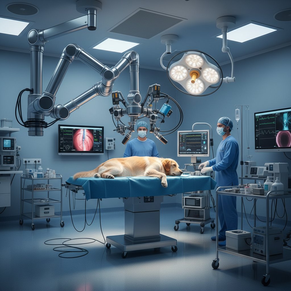 Robot chirurgiczny podczas zabiegu na zwierzęciu w klinice weterynaryjnej