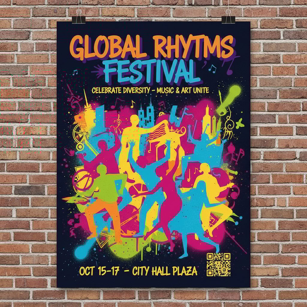 Kolorowa, kreatywna grafika promocyjna na wydarzenie kulturalne