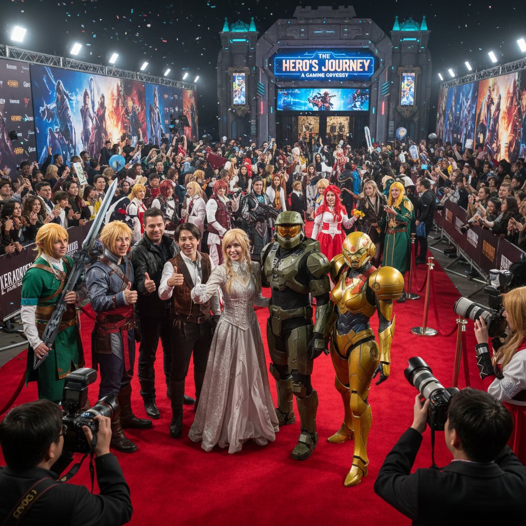 Excited fans dressed as video game characters at a film premiere