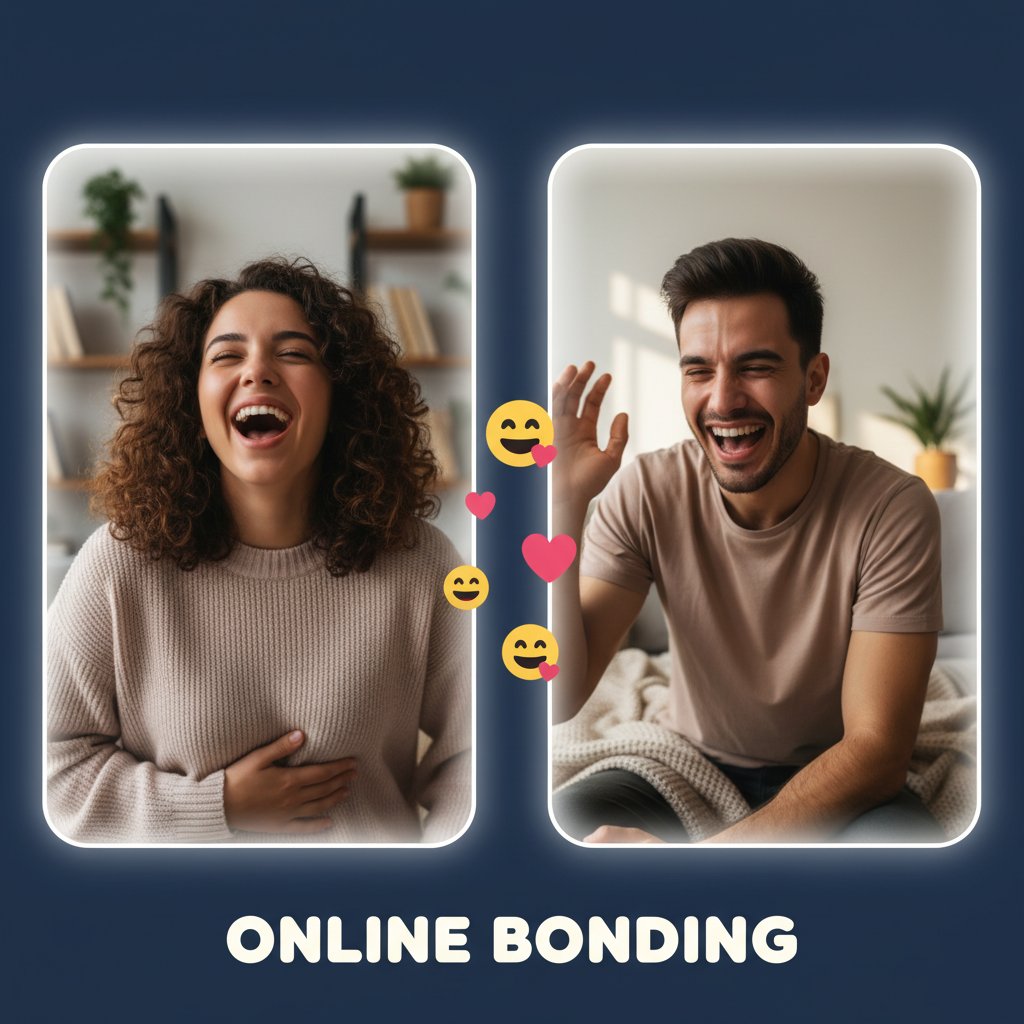 Dwie osoby rozmawiające przez wideochat, śmiejące się i gestykulujące