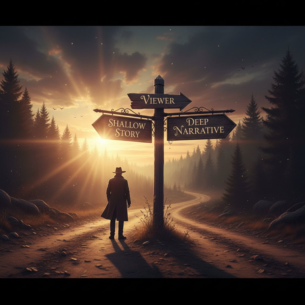 Person choosing between quality and superficial interactive movie options