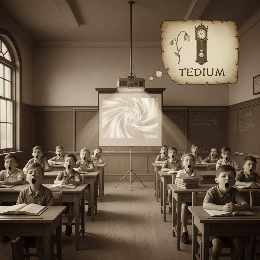 Classic classroom scene showing a bored audience during an old instructional film