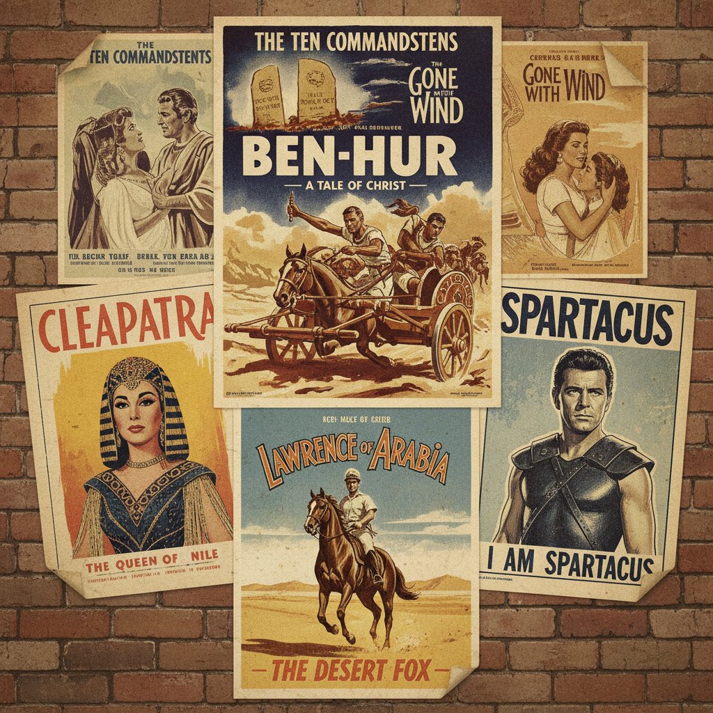 Montage of classic epic movie scenes, referencing movies similar to Lawrence of Arabia and cinematic history