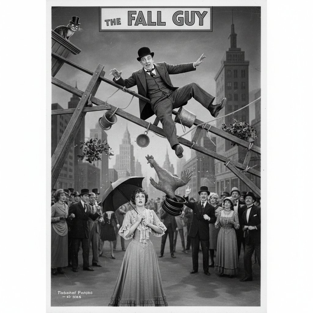 Vintage photo of silent film slapstick stunt gone wrong