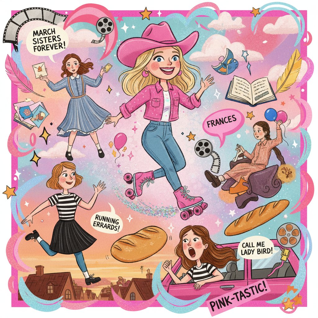 Viral Greta Gerwig movie scenes reimagined online, playful digital collage