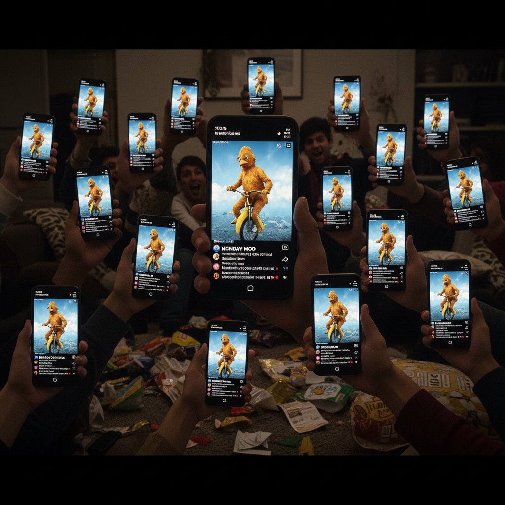 Viral movie meme spreads on social media, shown on phone screens, reflecting meme cinema culture