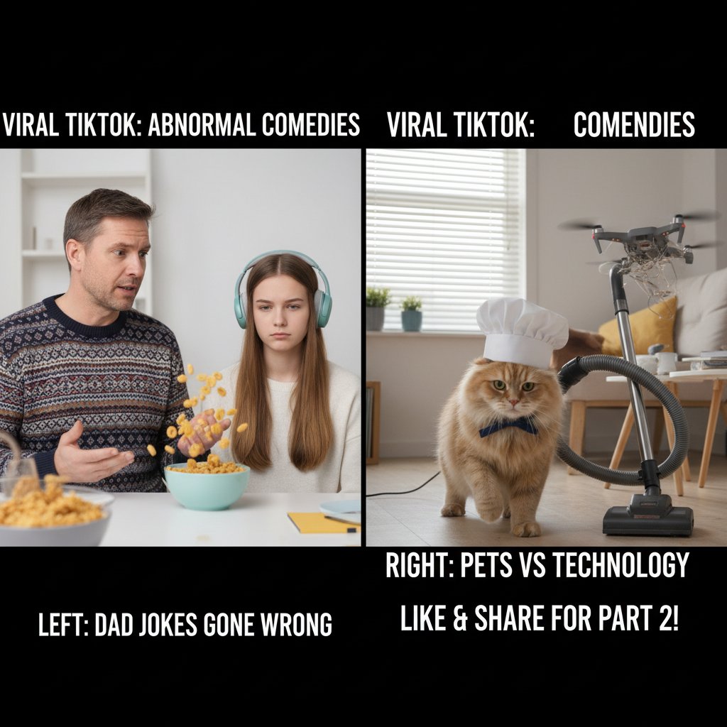 Viral TikTok split-screen with clips from abnormal comedies.