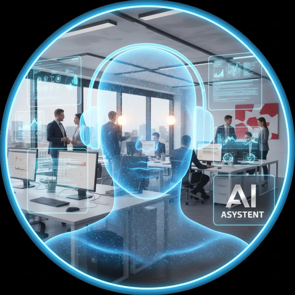 Wirtualny konsultant obsługuje klientów w polskim biurze na kilku ekranach