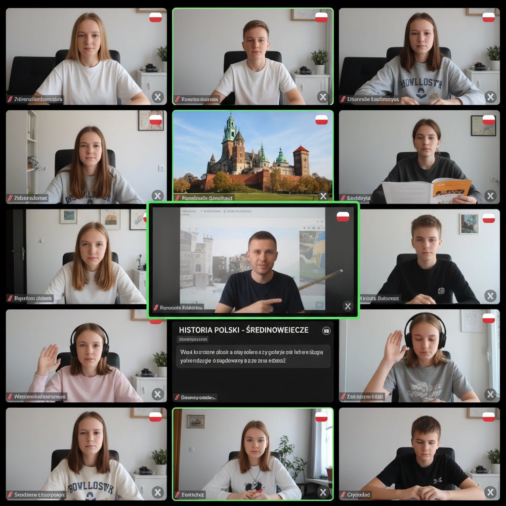 Wirtualna klasa ucząca się o dwudziestoleciu, polscy uczniowie, ekrany komputerów