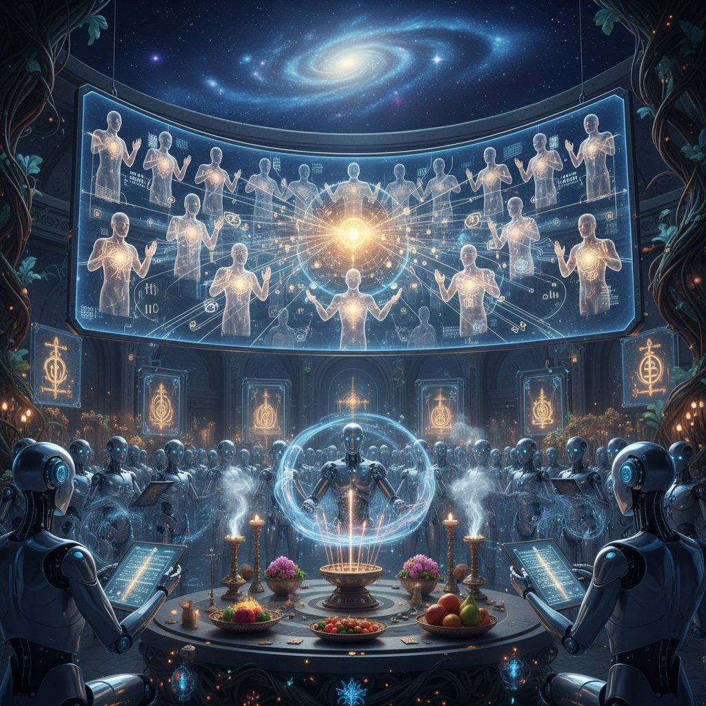 Wirtualne zgromadzenie ludzi i maszyn podczas nowoczesnego rytuału religijnego