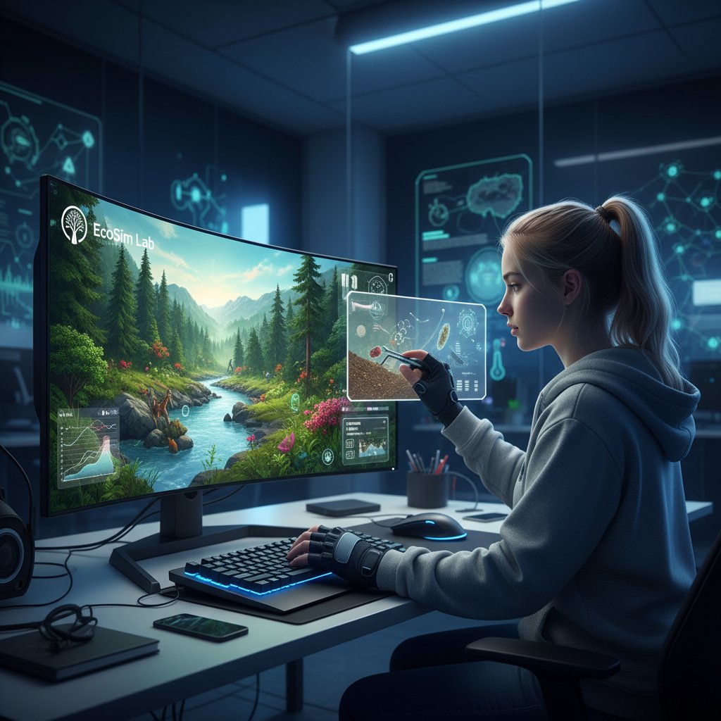 Student korzystający z wirtualnego laboratorium biologii środowiska