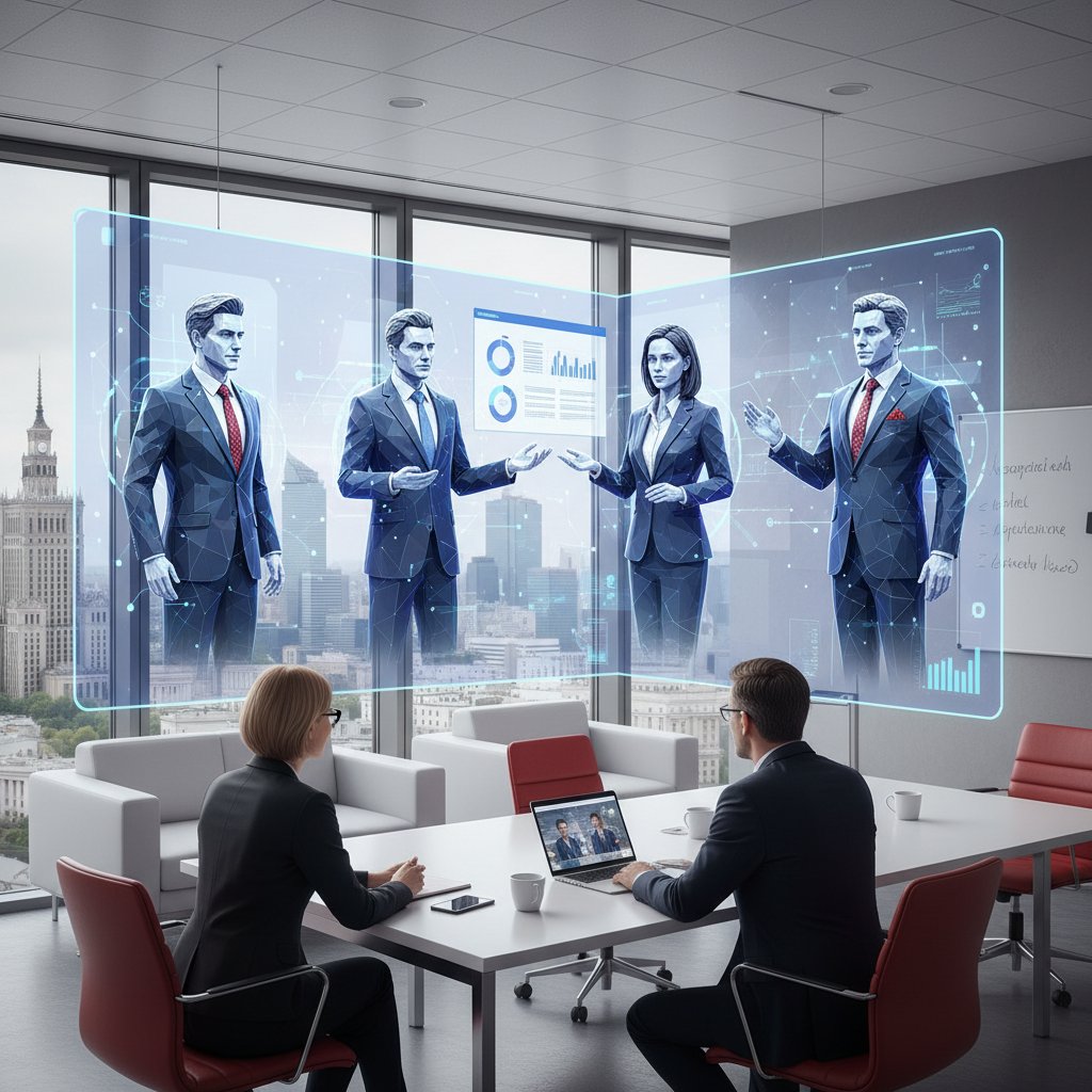 Spotkanie biznesowe w wirtualnej rzeczywistości, polska grupa, awatary