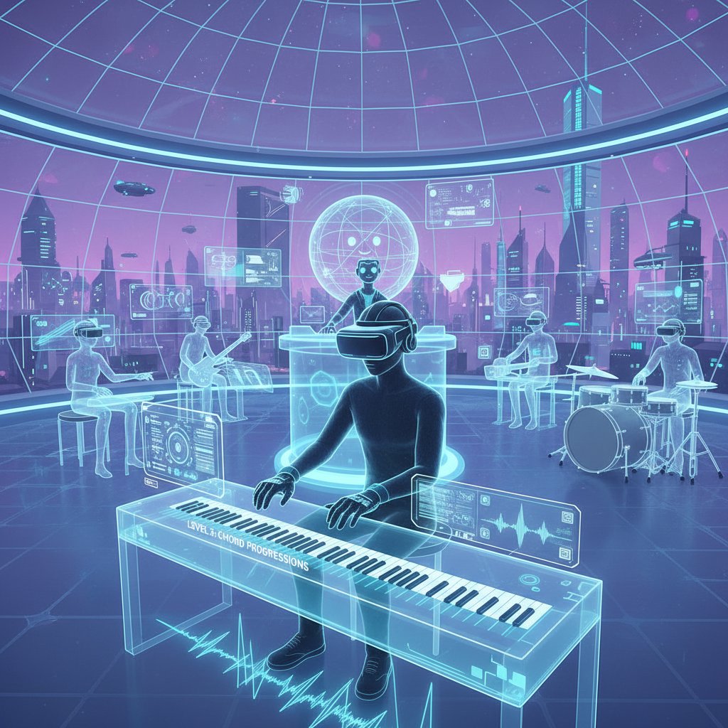 Uczeń grający na pianinie w wirtualnej rzeczywistości – innowacje pedagogiki muzycznej online