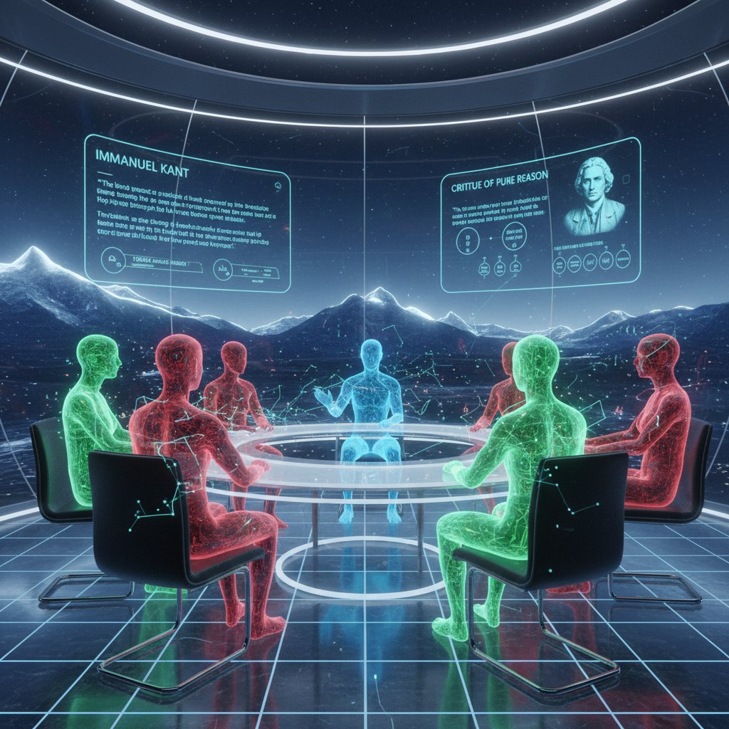 Wirtualna klasa z awatarami debatującymi o filozofii, nowoczesność