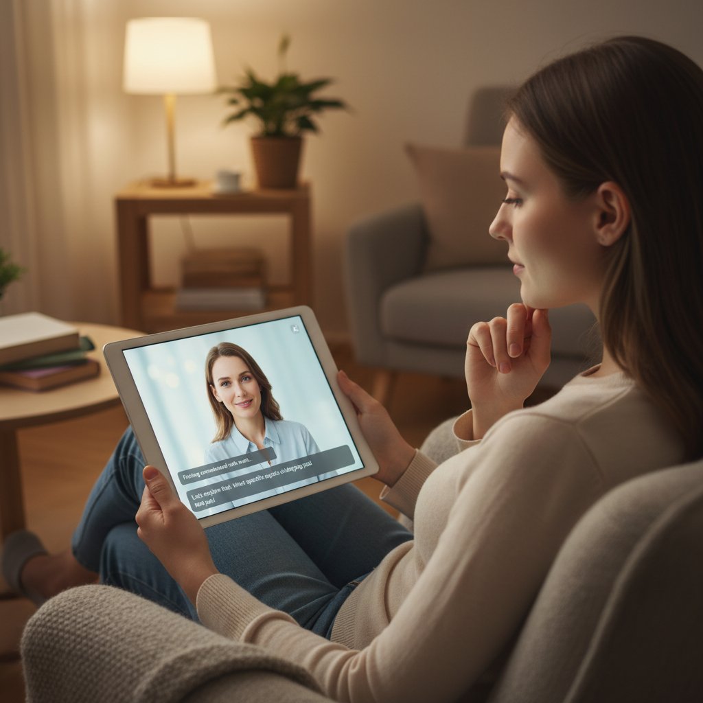 Wirtualny terapeuta rozmawiający z człowiekiem przez ekran komputera